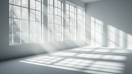 Fototapeta premium empty white room with shadows and subtle light through window,