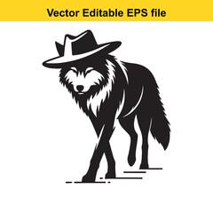 A wolf wearing a Western hat vector