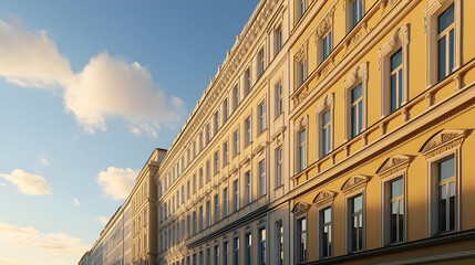 Fototapeta premium Classic Yellow Facade Buildings Under Sunny Sky