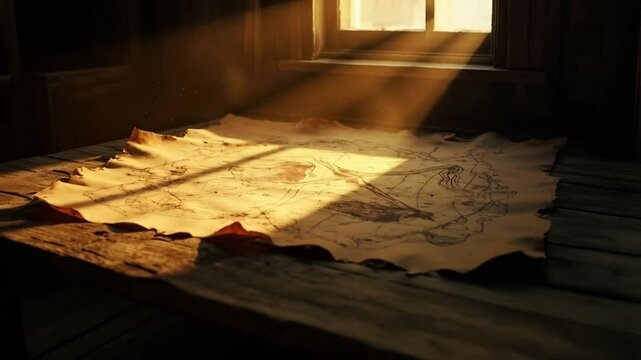 The treasure map is old and weathered, with cryptic symbols leading to hidden riches buried deep.