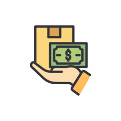 Cash on delivery colored icons, minimalist vector illustration ,simple transparent graphic element .Isolated on white background