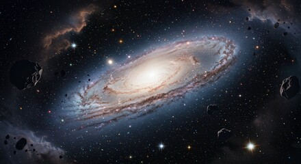 Fototapeta premium Gigantic Galaxy with Spiral Arms Shining in the Vast Expanse of Space