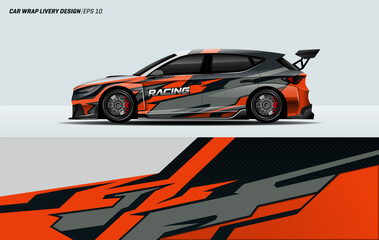 car wrap livery design Hatchback, decal livery grunge racing style for wrap vehicle, race car, branding car.