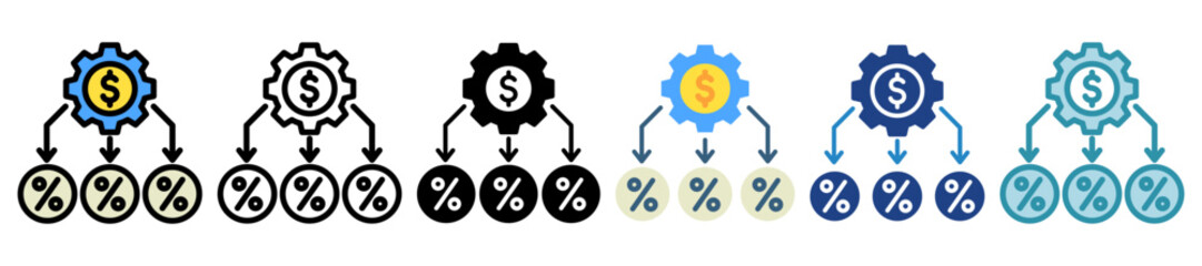 Allocation multi style, mini illustration icon set. outline, flat, glyph, line color. vector for UI, UX, app and web, digital or print, related to Taxation, finance, audit and more.