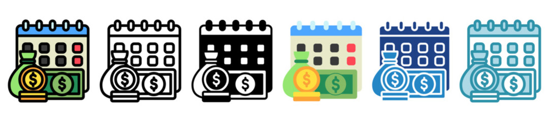 Annual Income multi style, mini illustration icon set. outline, flat, glyph, line color. vector for UI, UX, app and web, digital or print, related to Taxation, finance, audit and more.