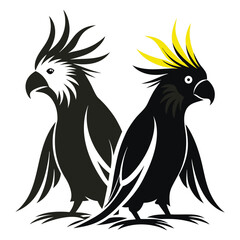 Cockatoo birds set isolated shilhotee vector on white background