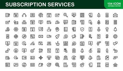 Professional Subscription Services Icon Set Vector Illustration. Most Useful Icons for Membership, Subscription, Billing, and Payment Systems.