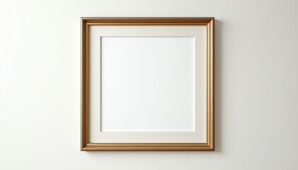 Elegant empty gold frame on a minimal wall.