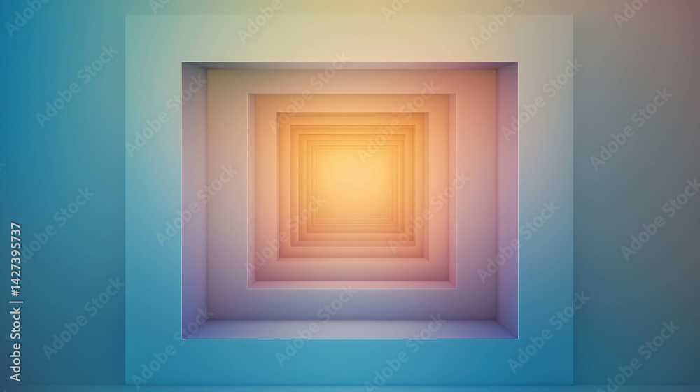 Poster abstract geometric background with soft gradient light in layered square patterns