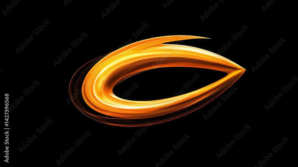 Wall mural abstract glowing orange shape with smooth lines on a black background creating a vivid contrast