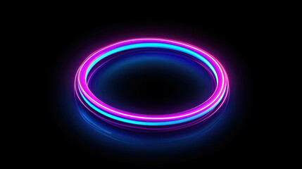 Obraz premium Bright Neon Circular Ring in Blue and Pink Glow on Dark Background for Futuristic Design