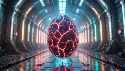 Fototapeta premium Glow Egg in Sci-fi Tunnel