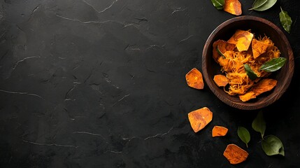 Roasted Pumpkin Noodles, Dark Background