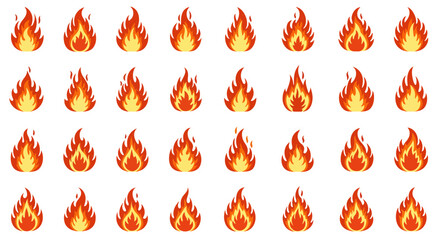 Array of fiery flame illustrations