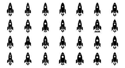 Array of Black Rocket Ship Silhouettes