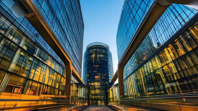 Modern Office Buildings and South Quay Footbridge in Canary Wharf, London