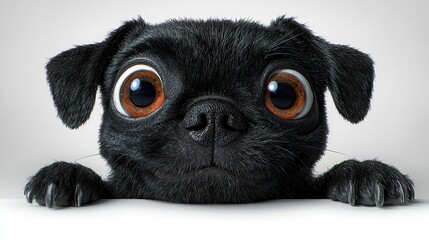 Cute black pug peeking