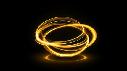 Golden Light Trails Swirling in a Circular Motion Against a Black Background