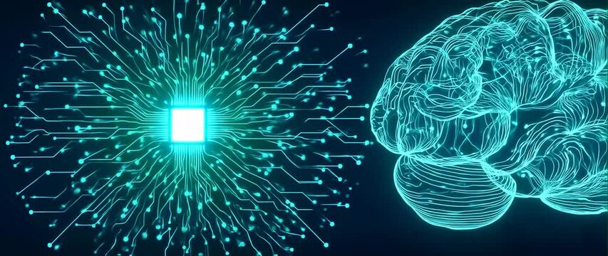 Anamorphic video of AI Artificial Intelligence Circuit Board, AI brain circuit board technological chip