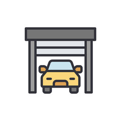 Car garage colored icons, minimalist vector illustration ,simple transparent graphic element .Isolated on white background