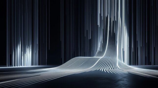 A futuristic digital landscape with flowing lines and illuminated textures.