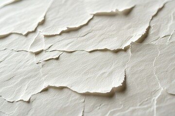Close up of layered textured white paper with torn edges