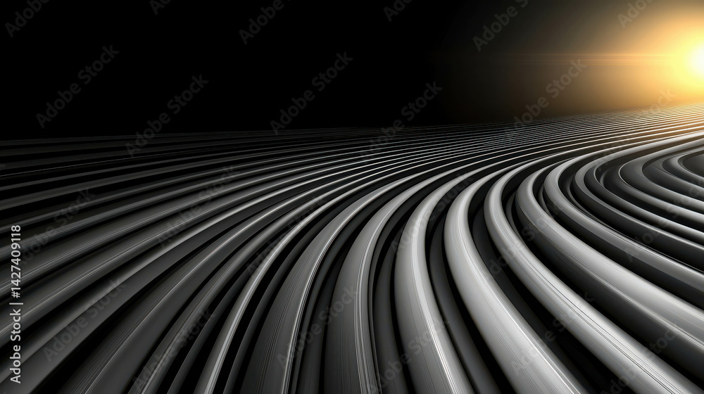 Wall mural abstract curved lines with dramatic light effect in black background for modern design use