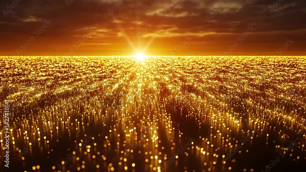 Canvas Prints abstract golden light illuminating an endless field of sparkling dots under a dramatic sunset sky, c