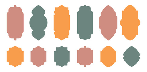 Islamic shape door, window silhouette Arabic arch.  Ramadan Kareem gate. Muslim architecture geometric design elements, minimal Morocco arcs.