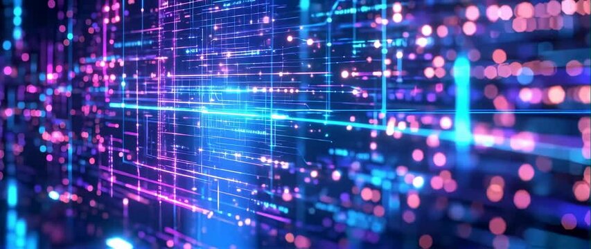 Anamorphic video of Close-up semiconductor chip, the future supercomputer technology