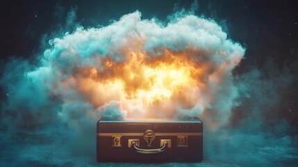 A mysterious briefcase emits smoke and light, symbolizing hidden opportunities and risks.