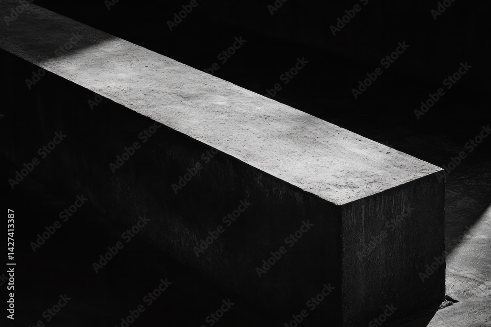 Poster a black and white photo of a concrete block with a shadow on it. concept of emptiness and solitude, 