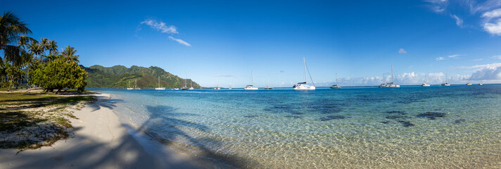 bay, beach, beautiful, blue, boat, clear day, clear waters, coast, cooks bay, destination, exotic, french polynesia, green, green hills, harbor, holiday, island, islands, lagoon, landscape, luxury, ma