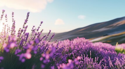 Obraz premium Serene Lavender Field at Sunset: A Tranquil Landscape