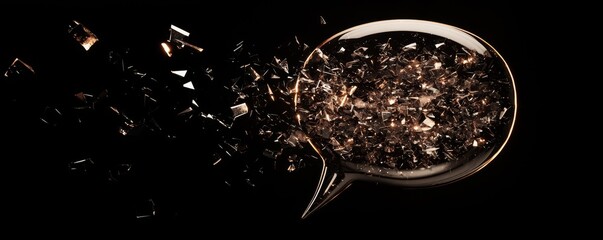 A shattered speech bubble symbolizing broken communication and fragmented thoughts.
