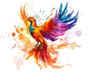 Obraz premium A Colorful Watercolor Painting of a Mythical Bird in Flight
