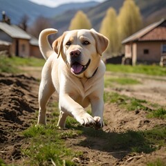 Potrait of good labrador retreiver Dog digging a hole in the back yard AI Generated Image
