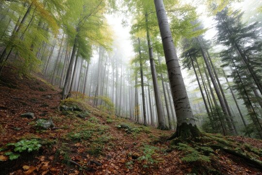 Misty autumn forest