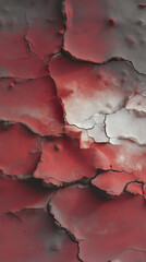 Artistic display of textured red and gray cracked surface with intricate details showcasing age and wear