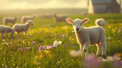 Fototapeta premium Adorable Lamb in a Spring Meadow