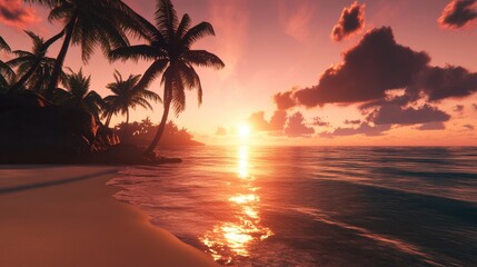 Serene Sunset on Tropical Island Paradise Beach