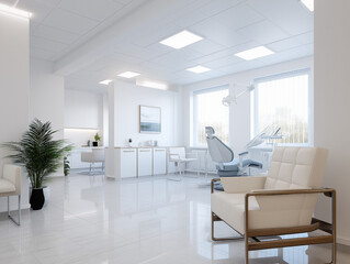 Fototapeta premium Modern dental clinic with bright interior and state-of-the-art equipment for patient comfort and care