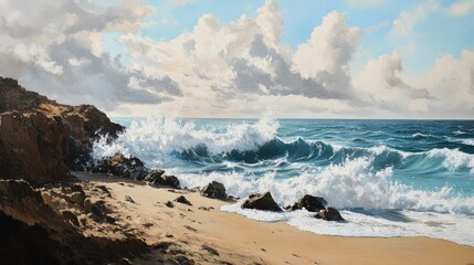 Ocean Waves Crashing on Rocky Shore: A Coastal Masterpiece