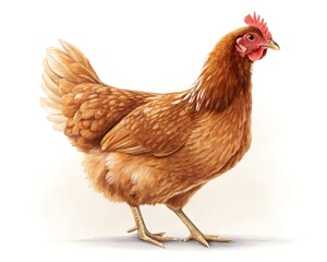 Fototapeta premium Full Body of Brown Chicken Hen Standing Isolated on White Background