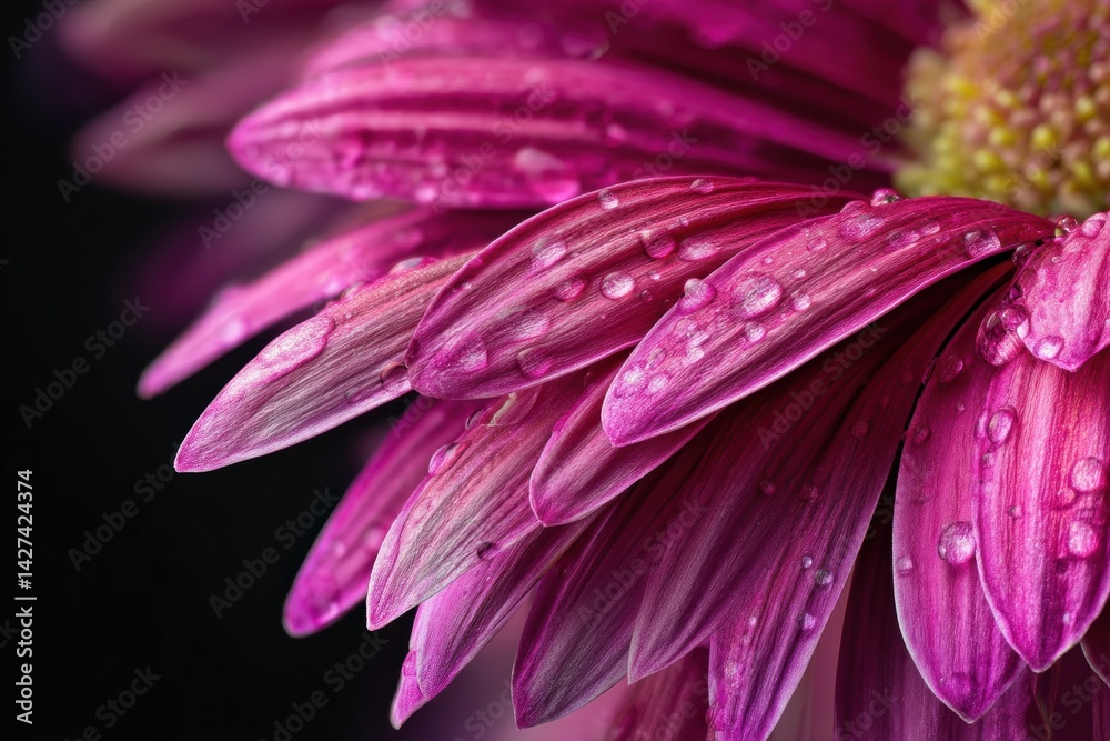 Poster close up view of pink flower petals adorned with water droplets showcasing intricate patterns and so