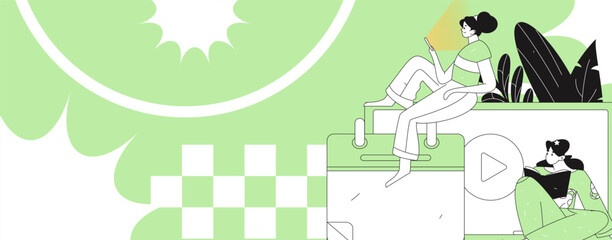 Fototapeta premium Education and learning people flat vector concept hand drawn illustration 