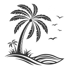 Fototapeta premium Minimalist Palm Tree Silhouette Vector – Tropical Beach Icon in Black and White