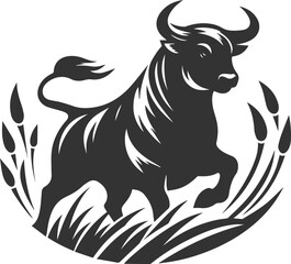 Angry bull angus cattle vector silhouette