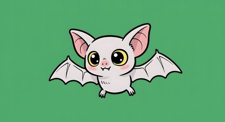 Obraz premium Cartoon Bat Flying with Big Eyes Against Green Background Illustration