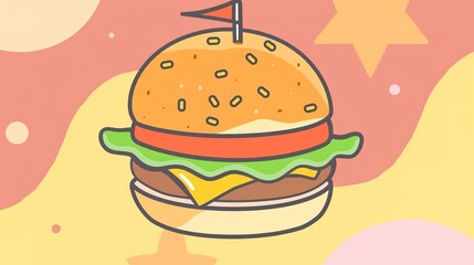 National Hamburger Day Flag Background: Let Delicacy Dance with Flags, Creating a Visual Feast and Festival Atmosphere for the Hamburger Carnival